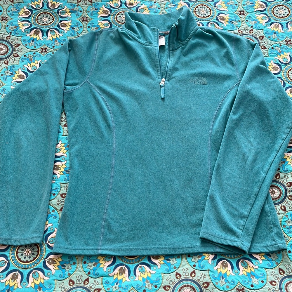 Womens teal North Face half zip, size medium